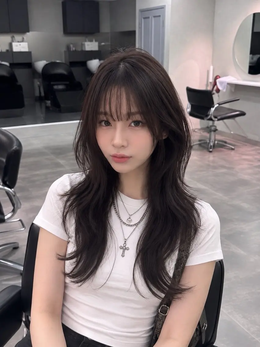 ロング 顔周りカット ハッシュカット 韓国風ヘア レイヤーカット カット ヘアカラー 韓国レイヤーカット /顔周り/佐藤詩門のヘアスタイル