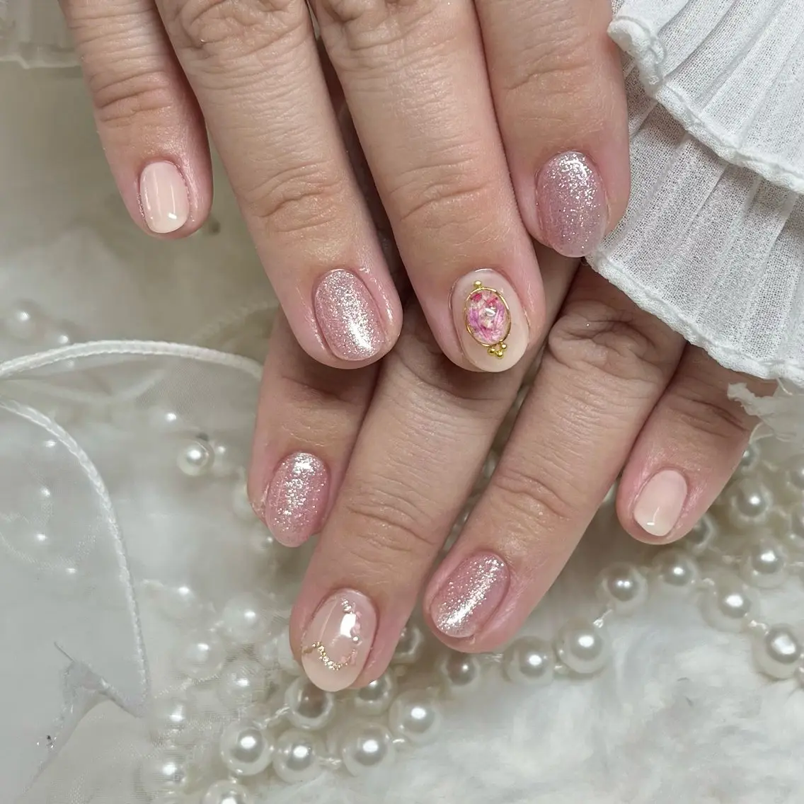 ネイル アートネイル ハート ラメ(グリッター) ピンク 春ネイル Vogustys Nail 山田のネイルデザイン