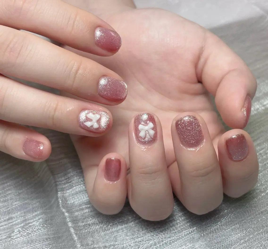 ネイル フレンチネイル ガーリー ハート キラキラネイル 韓国ネイル 中野駅から2分 MEO NAILのネイルデザイン