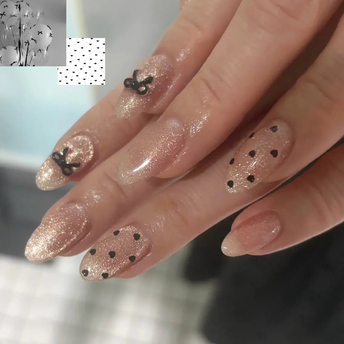 ネイル ドット ガーリー マグネットネイル リボン ハンドネイル YUUMI🫧 nailのネイルデザイン