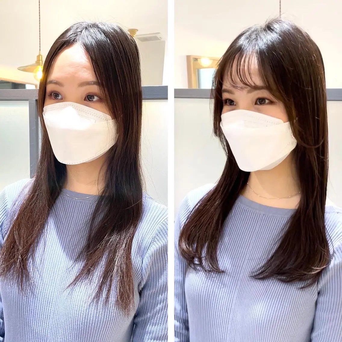 ロング ハイライト 髪質改善 ロング 小顔カット 縮毛矯正 宮澤  タケル ミディアムヘアのヘアスタイル