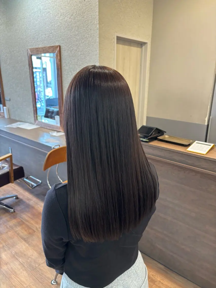 ロング カット 縮毛矯正 あべ ゆうかのヘアスタイル