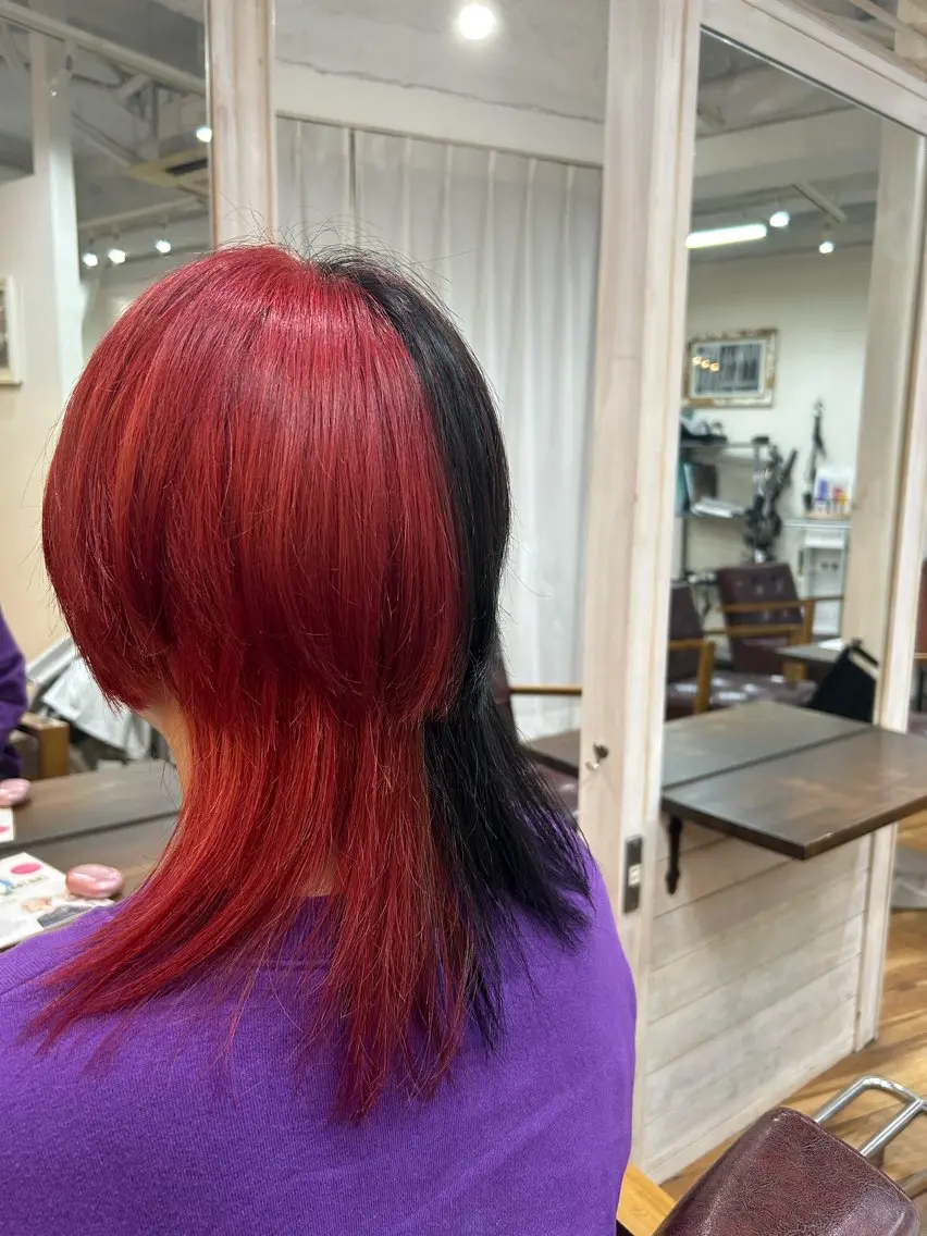 ミディアム カラー 黒髪 レッドカラー メンズパーマ 髪質改善☆有馬のヘアスタイル