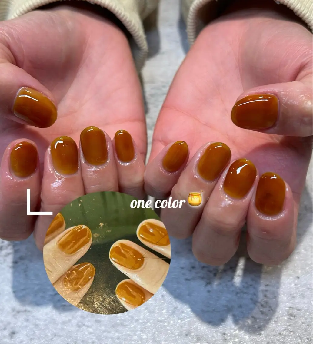 ネイル ワンカラーネイル mellow:ｸﾙﾐ ﹡˖˟༝🎀˖˟ ༝のネイルデザイン