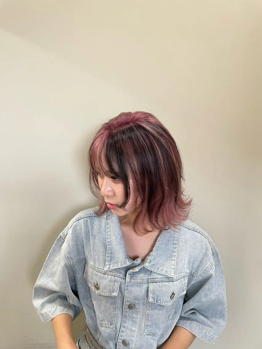 ミディアム カラー ピンクカラー 田川 聖菜のヘアスタイル