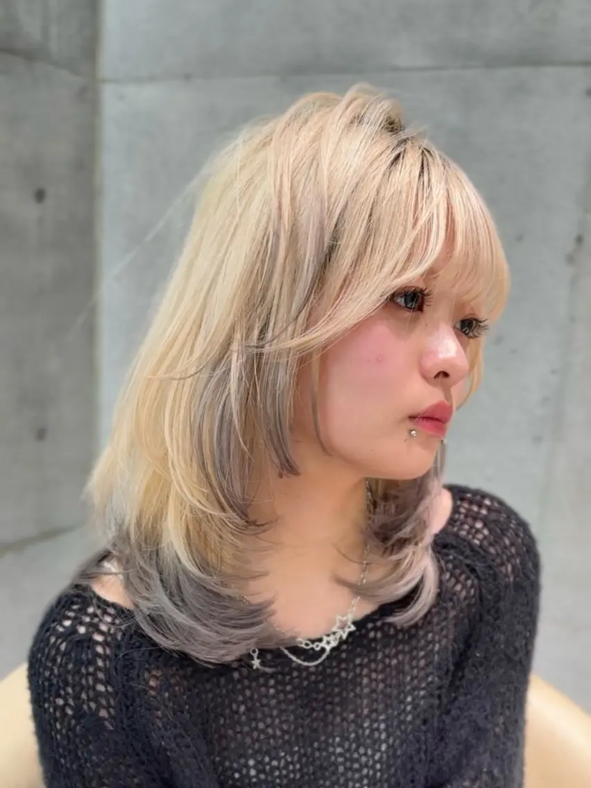 ミディアム カラー カット ヘアカラー トリートメント ヘアセット レイヤーダブルカラー KYONのヘアスタイル