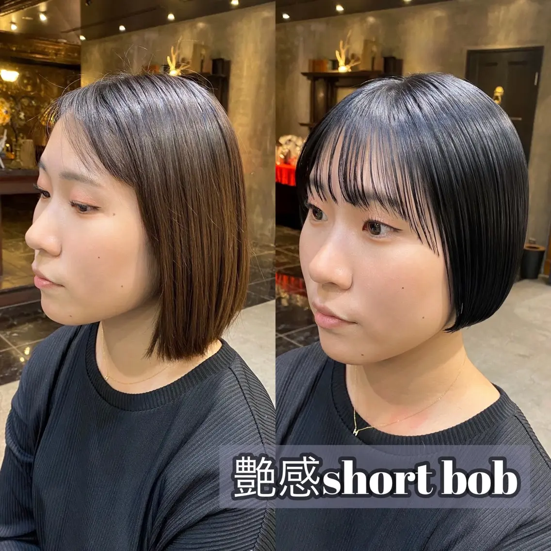 ショート カラー ショートボブ 黒髪 ブルーカラー ブルーブラック ボブ カット ヘアカラー トリートメント 透明感カラー🌿 グレージュ🐺陽介のヘアスタイル