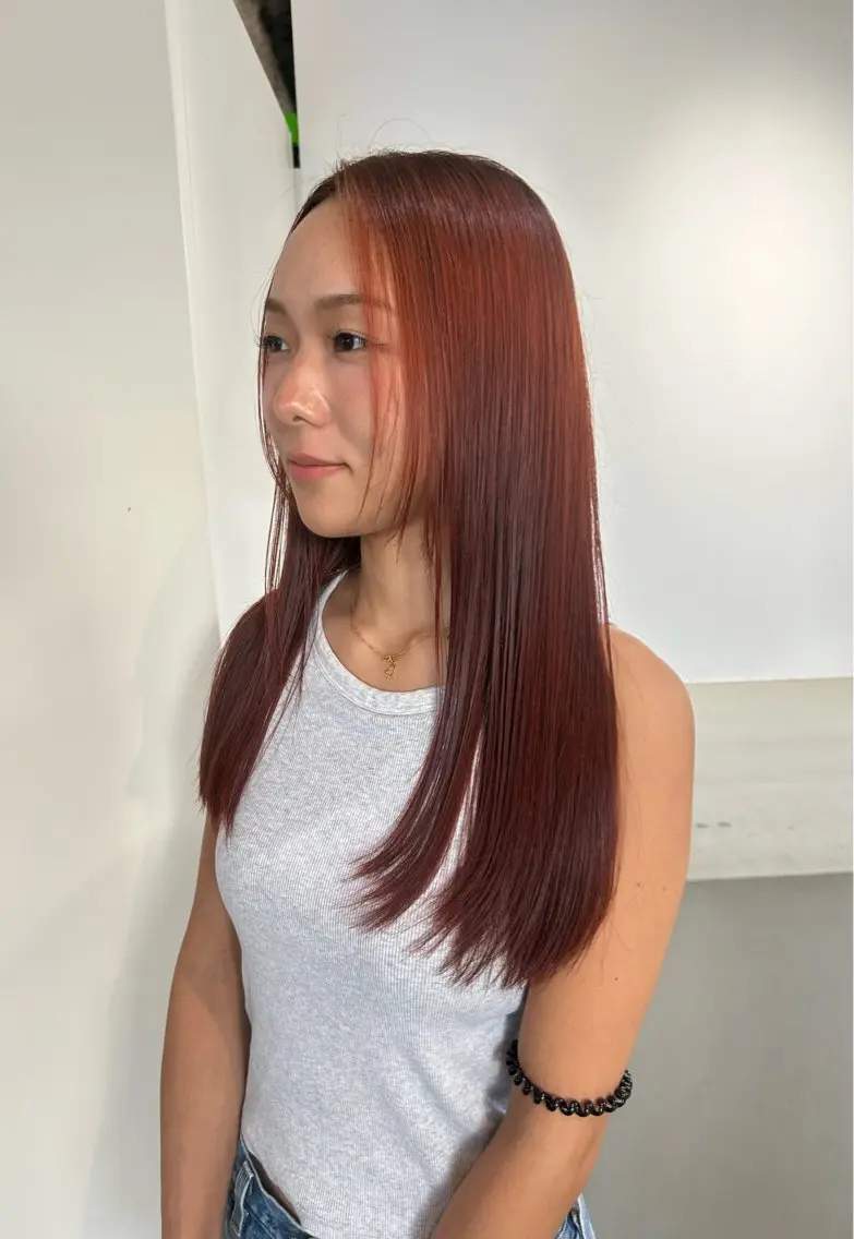 セミロング カラー オレンジ ヘアカラー chico .のヘアスタイル