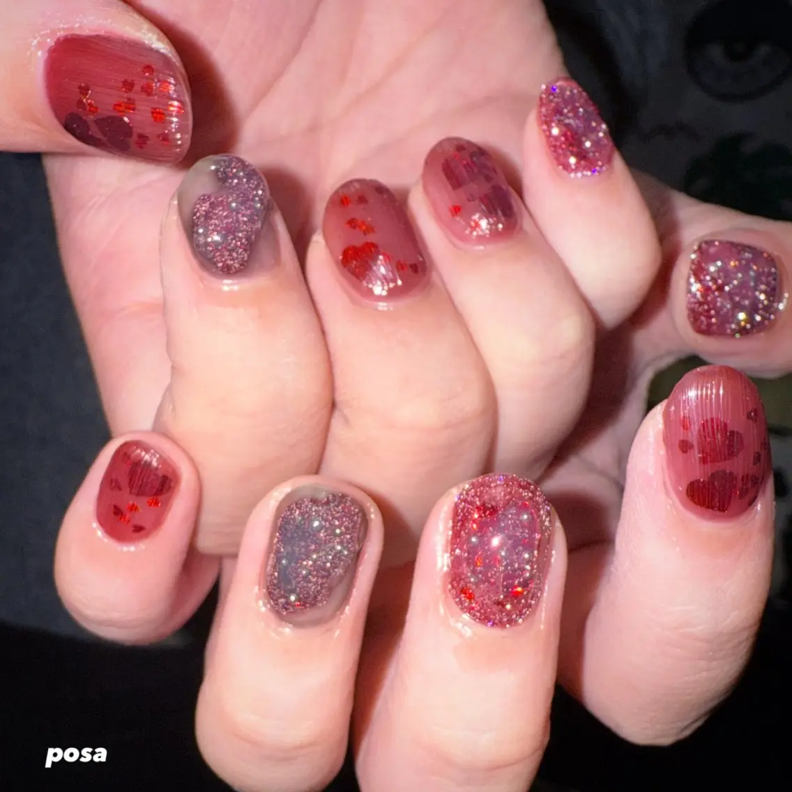 ネイル アートネイル 赤色 シンプルネイル ハンドネイル posa nail モエミのネイルデザイン