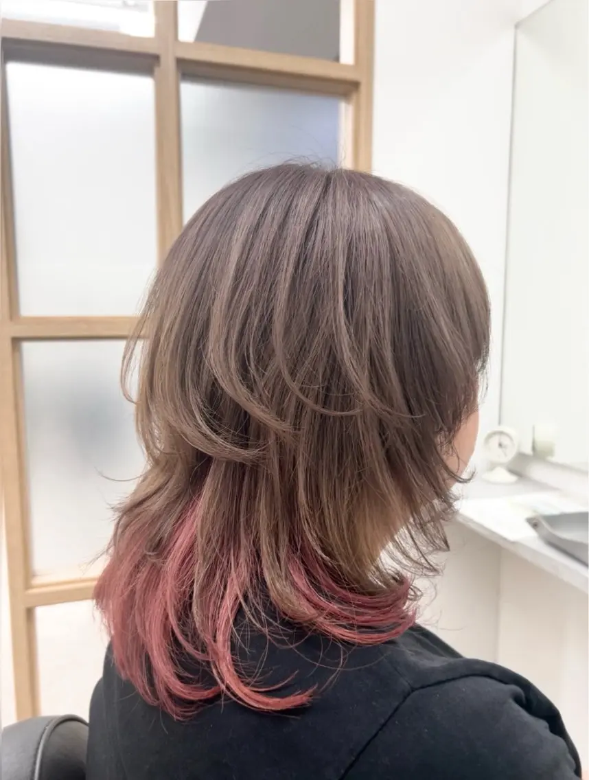 ミディアム カラー ヘアアレンジ カット ヘアカラー トリートメント 李奈🌼レイヤー/ 透明感カラーブリーチのヘアスタイル