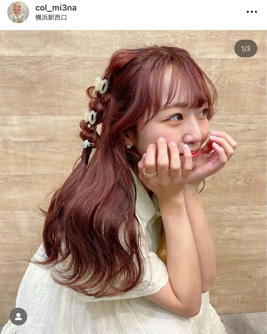 セミロング カラー ブラウンカラー オレンジ オレンジブラウン ピンクカラー ヘアカラー シールエクステ横浜 🐏☁️miminaのヘアスタイル