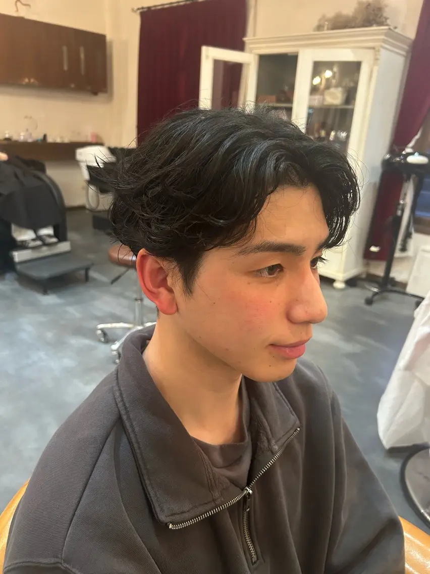 ショート パーマ メンズ カット 透明感カラー/メンズ まつぱ/萌のヘアスタイル