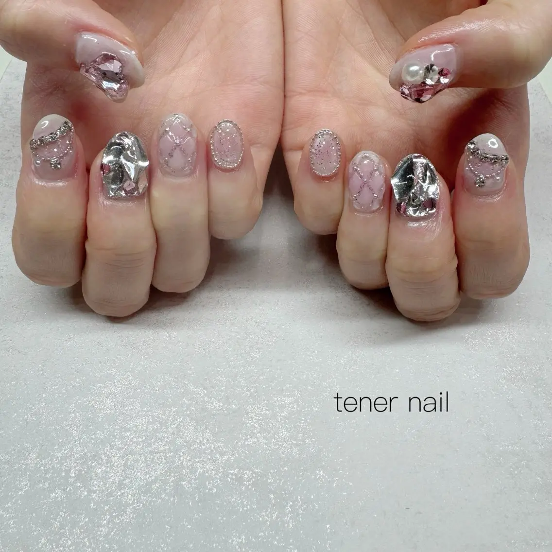 ネイル キラキラネイル ピンク ハンドネイル テネルネイル tener nailのネイルデザイン