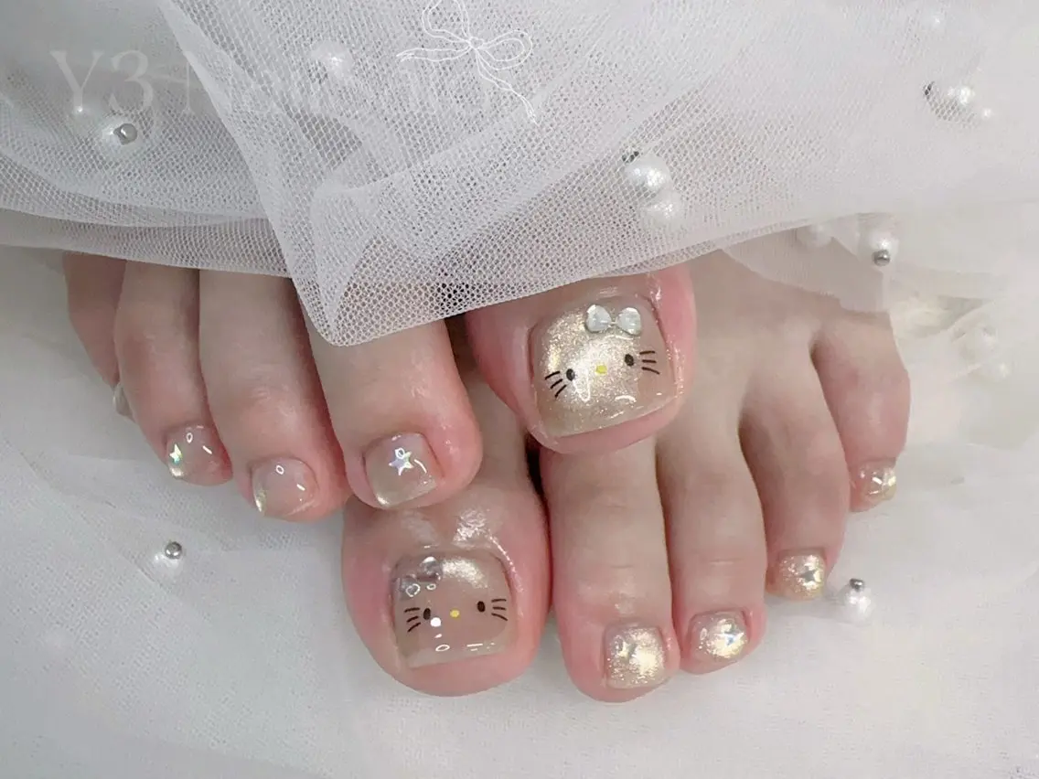 ネイル アートネイル フットネイル ハート リボン ハンドネイル Y3 NailSalonのネイルデザイン