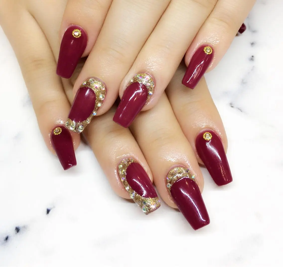 ネイル ボルドー ラメ(グリッター) 持ち込み スカルプネイル シンプルネイル ハンドネイル nail salon Soeurのネイルデザイン