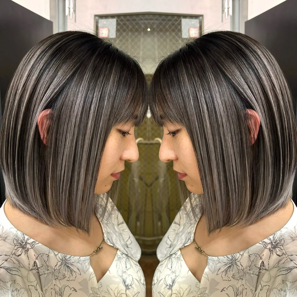 ショート バレイヤージュ ボブ🌈ナツヤのヘアスタイル