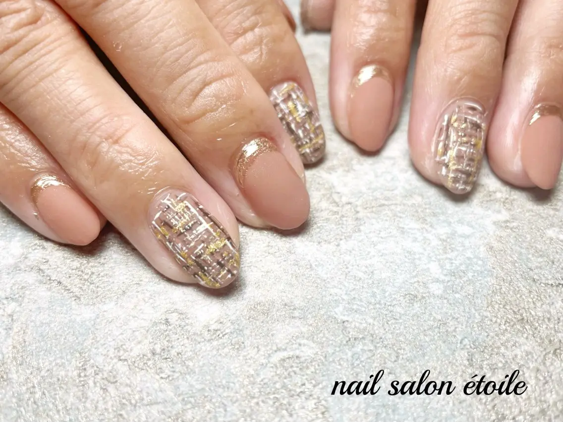 ネイル マットネイル ミラーネイル ピンク ツイードネイル 冬ネイル ハンドネイル nail salon étoileのネイルデザイン