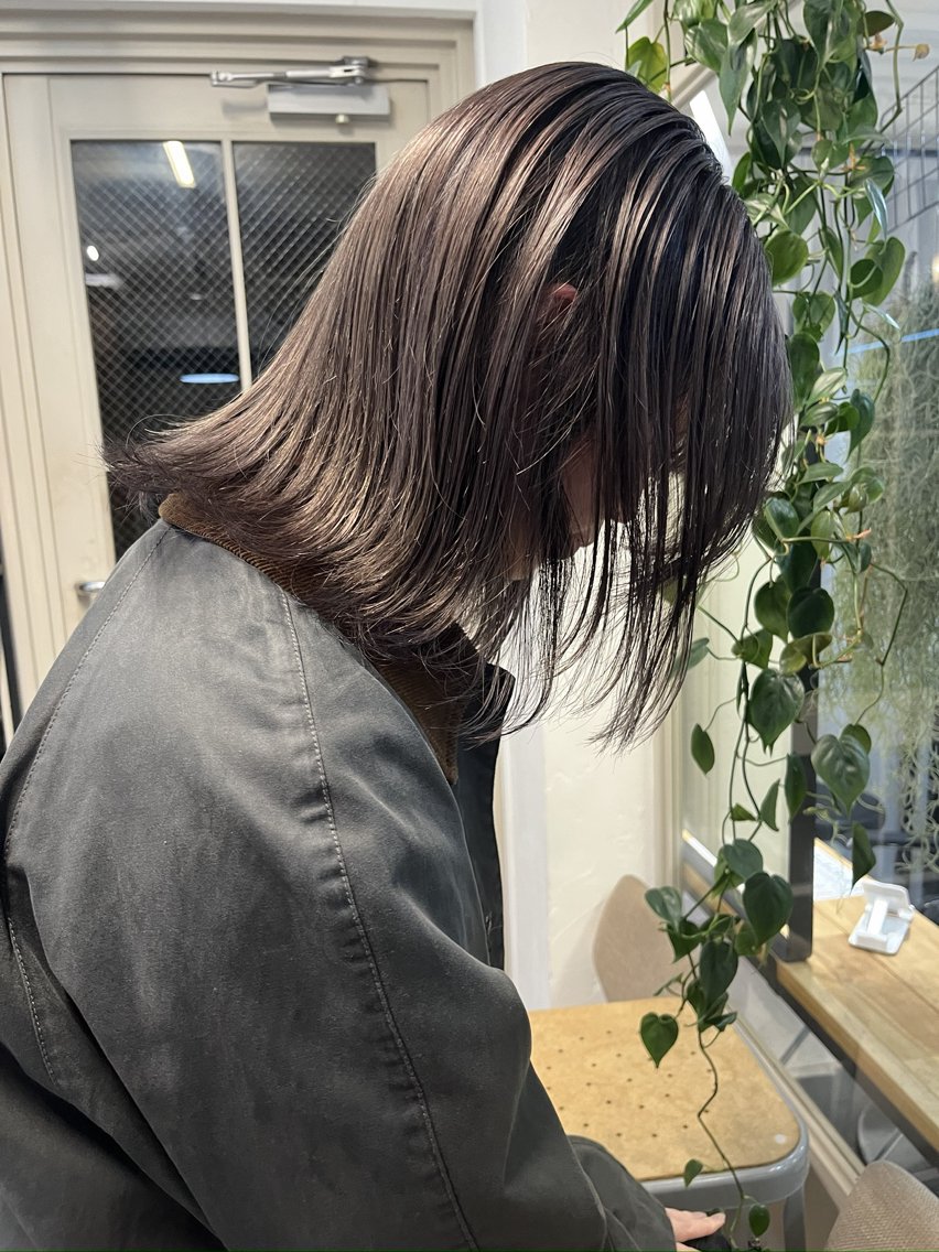 ミディアム カラー ブリーチ ダブルカラー グレージュ ブリーチなしカラー オリーブカラー/ 赤み消し特化/トモキのヘアスタイル