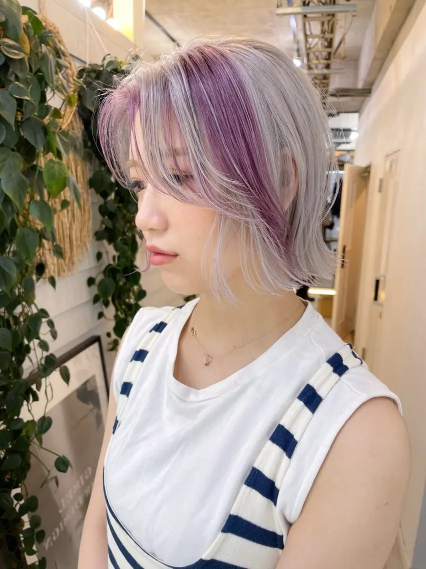 ミディアム カラー デザインカラー ハイトーンカラー ボブ ヘアカラー トリートメント AiM 大名　似合わせカットのヘアスタイル