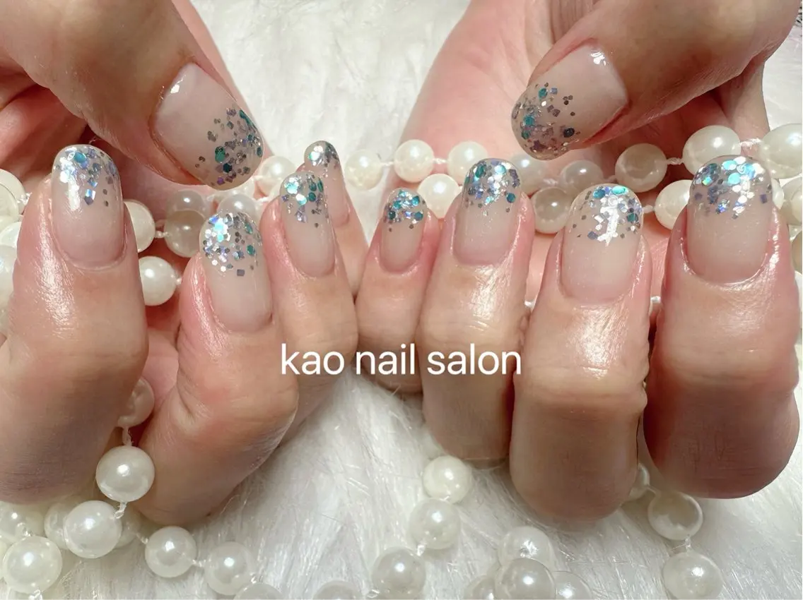 ネイル チークネイル 長さ出し フレンチネイル ジェルネイル ガラスフレンチ kao nail マグネット/長さだしのネイルデザイン
