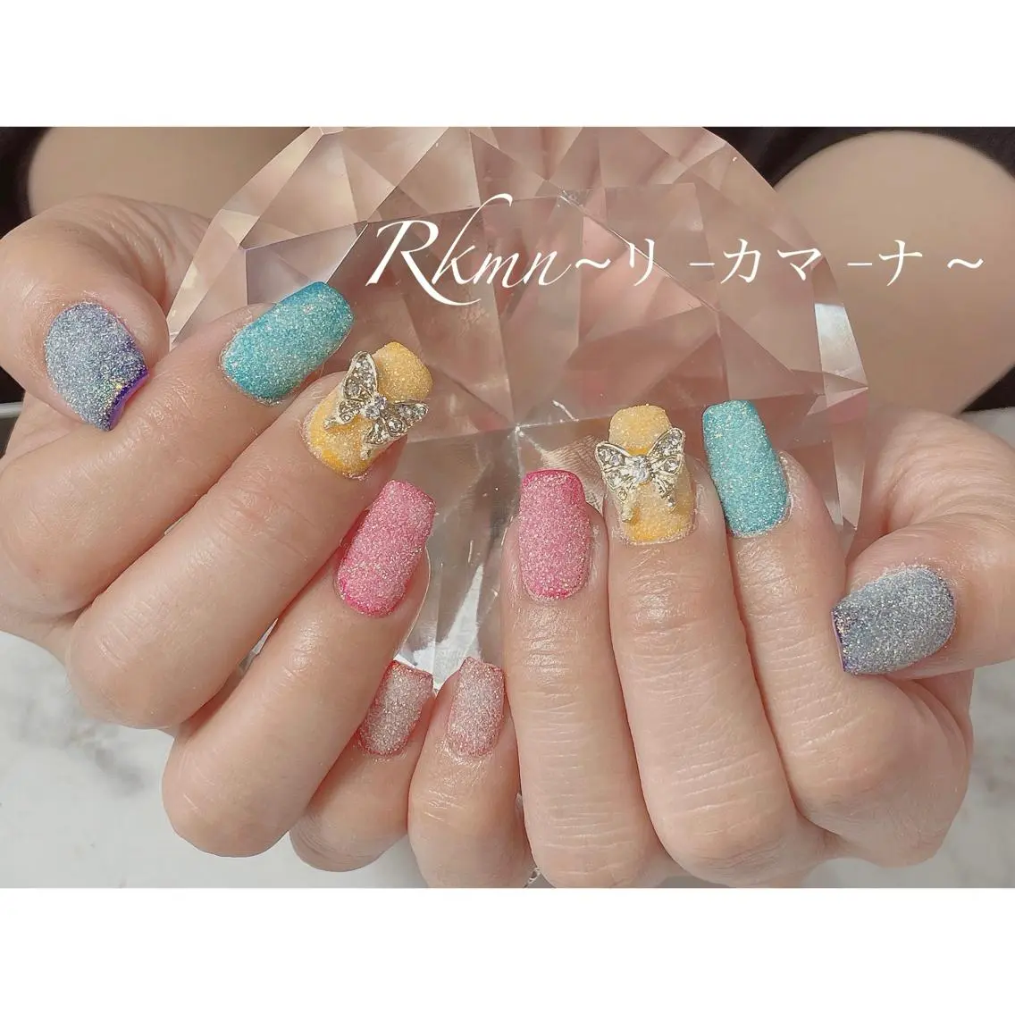 ネイル アートネイル キラキラネイル 春ネイル ツイードネイル ハンドネイル フットネイル ハンドケア Rkmn ~リ-カマ-ナ~のネイルデザイン