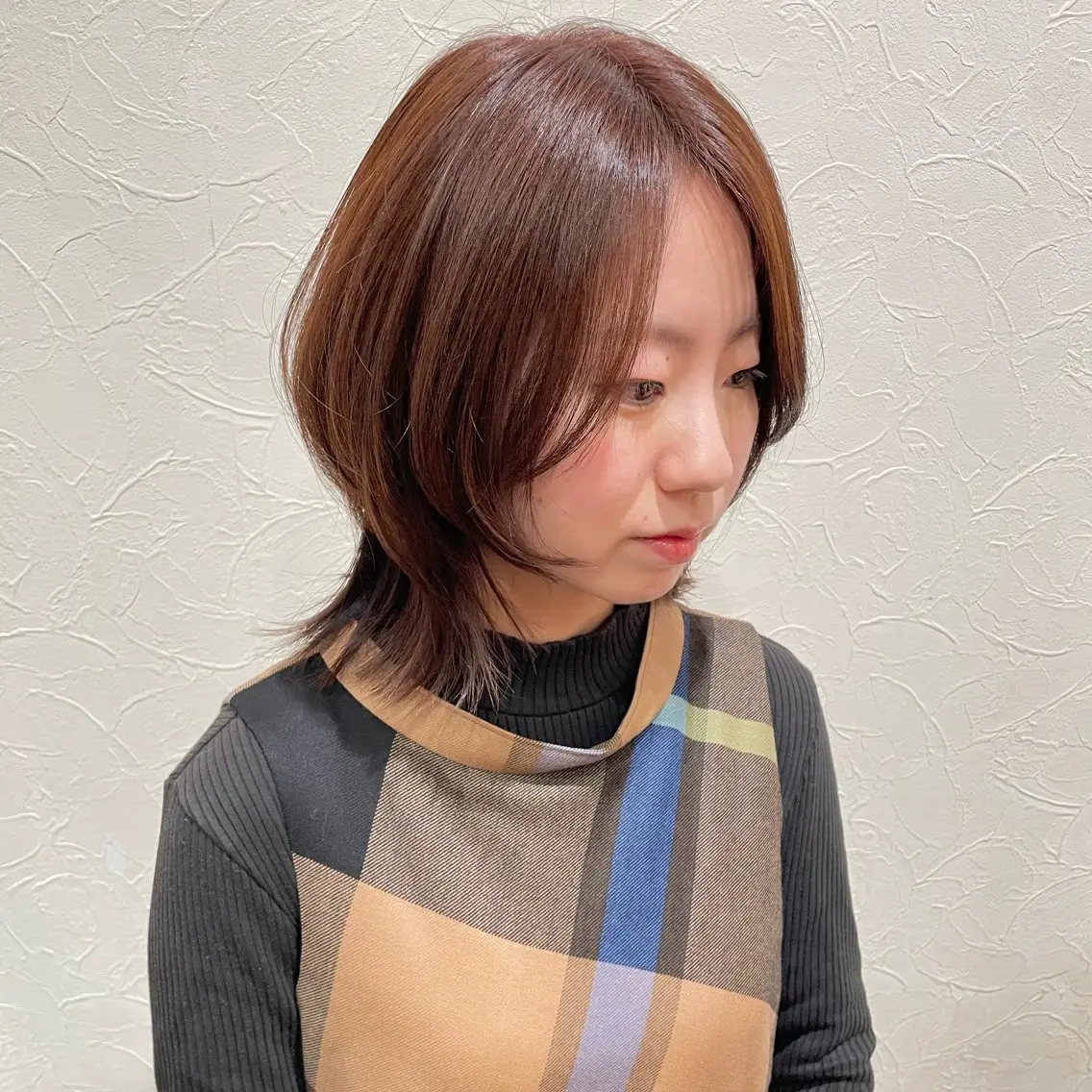 ミディアム カラー ボブ レイヤーカット 小顔カット ウルフカット カット レイヤー/髪質改善 /透明感カラー/熊川のヘアスタイル