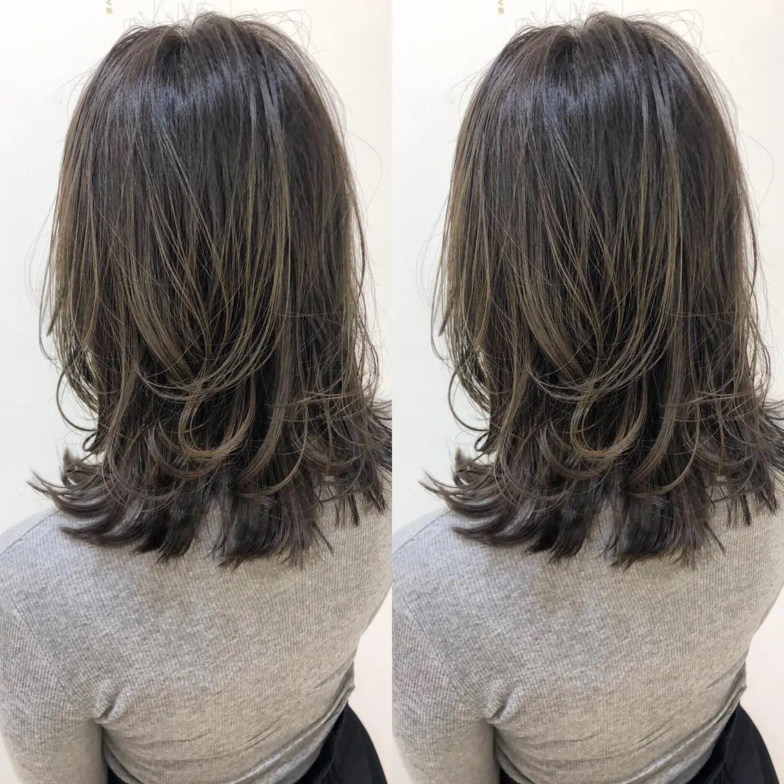 セミロング カラー アッシュ バレイヤージュ ブリーチ 透明感カラー グラデーションカラー 似合わせカット/ レイヤーカット/新谷のヘアスタイル
