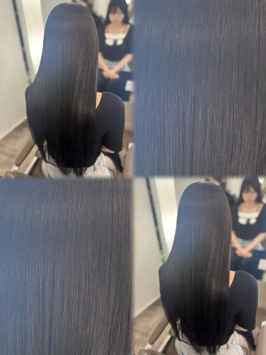 ロング カラー 黒髪 ナチュラルブラック 髪質改善 ロング カット ヘアカラー 髪質改善🎀うる ツヤカラー🩷きららのヘアスタイル