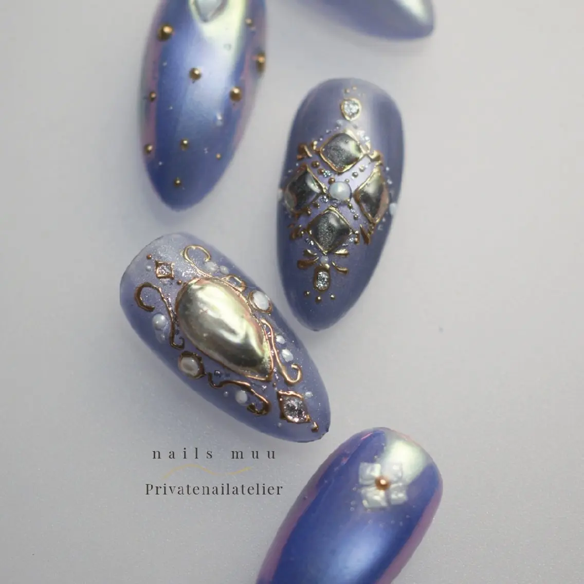 ネイル アートネイル ネイビー シルバー ハンドネイル nails muu まゆのネイルデザイン