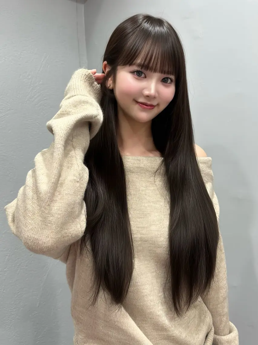 ロング カラー ブラウンカラー 透明感カラー 顔周りカット カット ヘアカラー 𝑴𝑶𝑲𝑨渋谷 トレンド韓国ヘア🩷のヘアスタイル