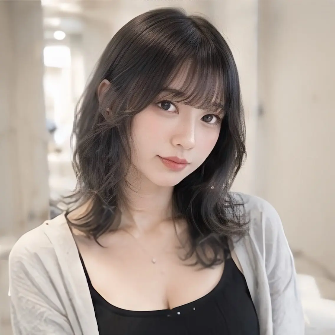 ミディアム レイヤー/顔まわり /縮毛矯正/おばかんのヘアスタイル