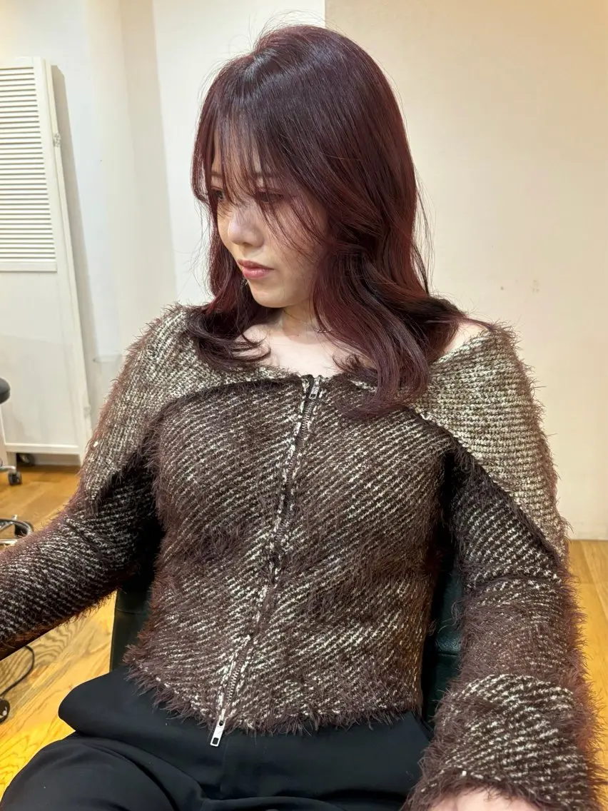 ミディアム カラー ブラウンカラー レッドカラー レッドブラウン レイヤーカット 林　蓮/レイヤー/ 透明感カラーのヘアスタイル