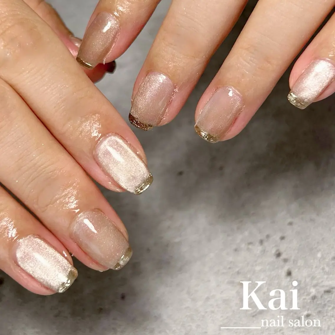 ネイル フレンチネイル ゴールド マグネットネイル ミラーネイル ニュアンスネイル ハンドネイル Kai nail Mayukoのネイルデザイン