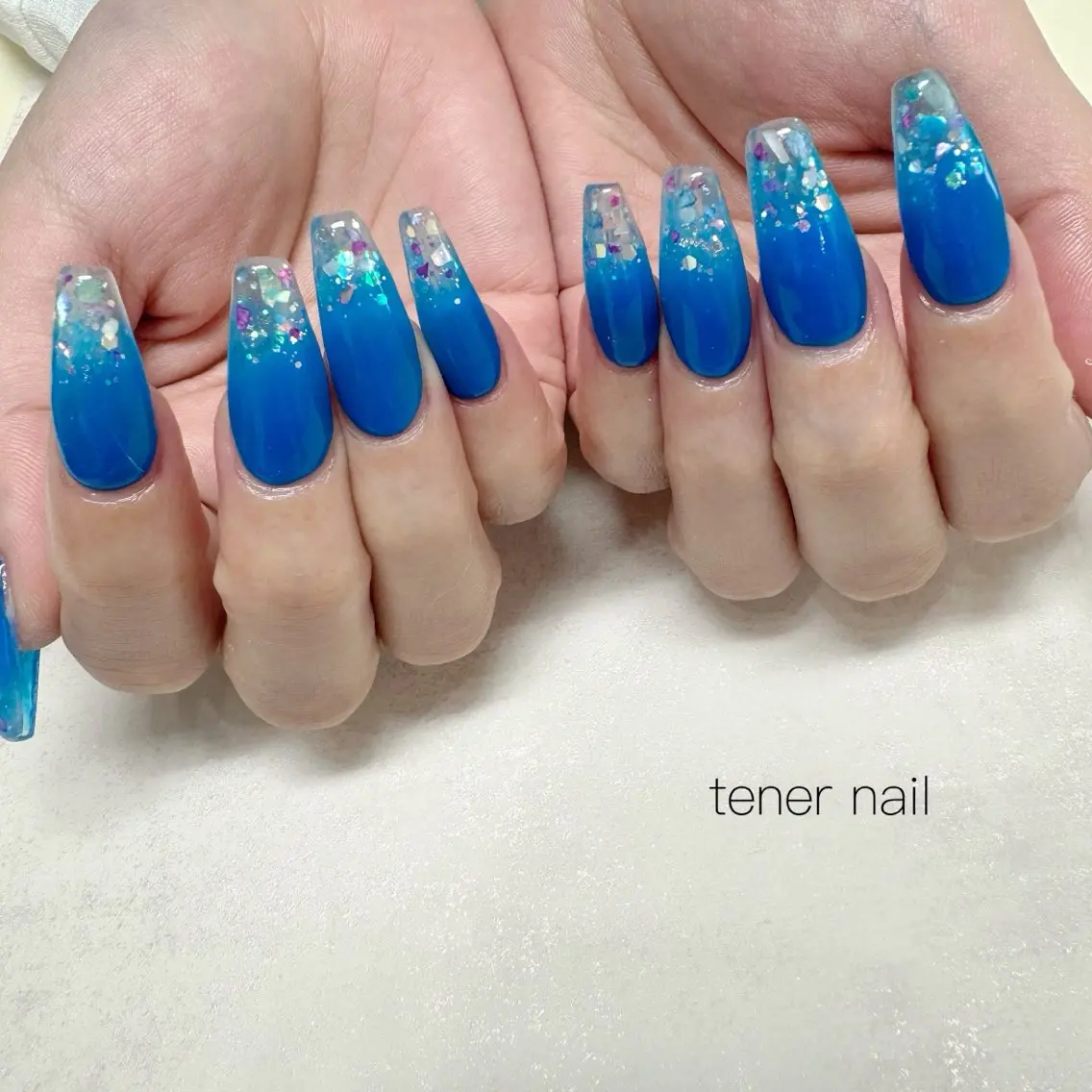 ネイル クリアネイル キラキラネイル スカルプネイル 夏ネイル ハンドネイル テネルネイル tener nailのネイルデザイン