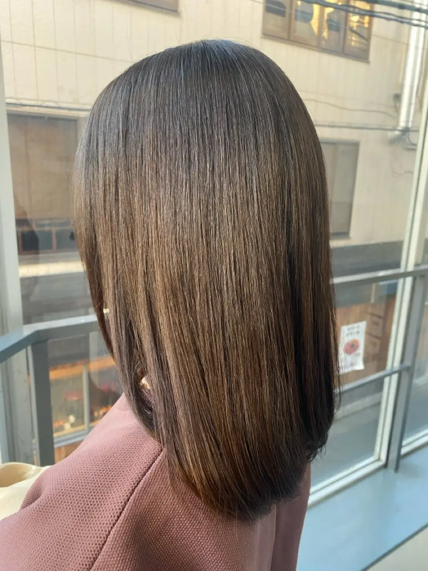 セミロング セミロングパーマ ケアストレート ハナシロミサキのヘアスタイル