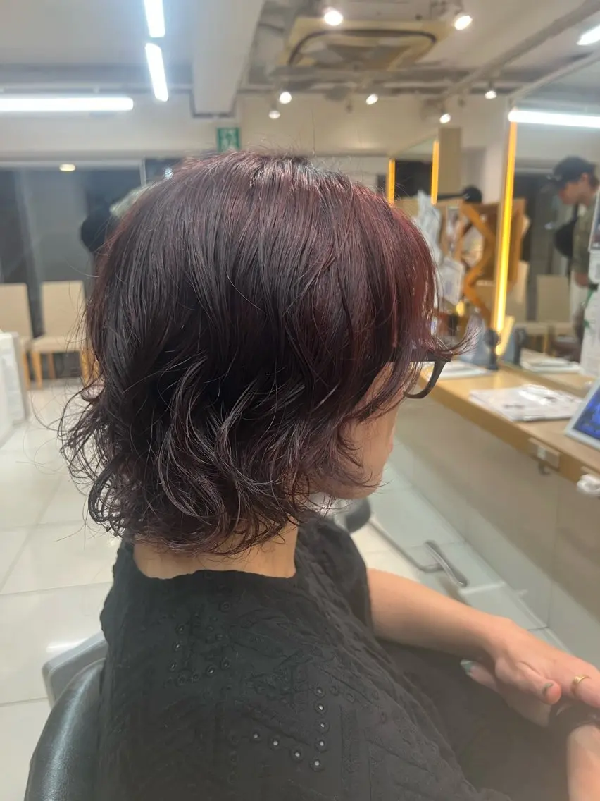 ショート パーマ レイヤーカット カット パーマ ボブ/透明感カラー /さちかのヘアスタイル