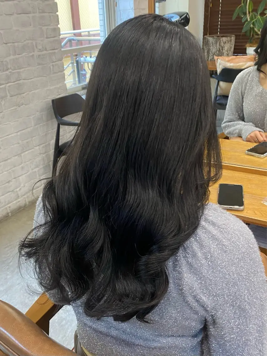 ロング カラー 黒髪 ブルーカラー ブルーブラック まつ毛パーマ/ ゆうかのマツエク・マツパデザイン