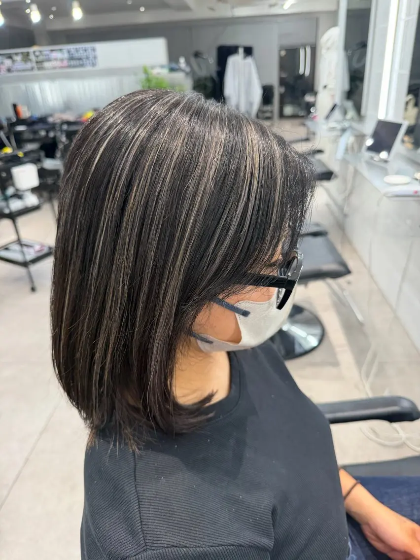 ミディアム カラー グレージュ ハイライトカラー ハイライト カット ヘアカラー トリートメント だいち/ハイライト バレイヤージュのヘアスタイル