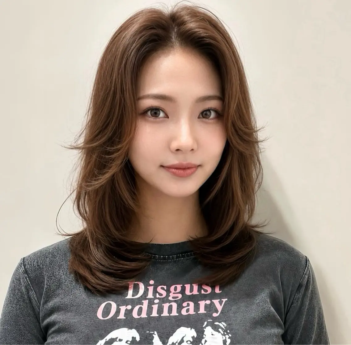 ミディアム ヘアカラー トリートメント 神戸レイヤーカット 顔周り／骨格診断のヘアスタイル