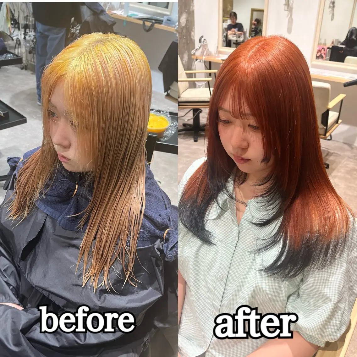 ロング レイヤーカット カット ハイトーン🦄ネイル 💞のぶちのネイルデザイン