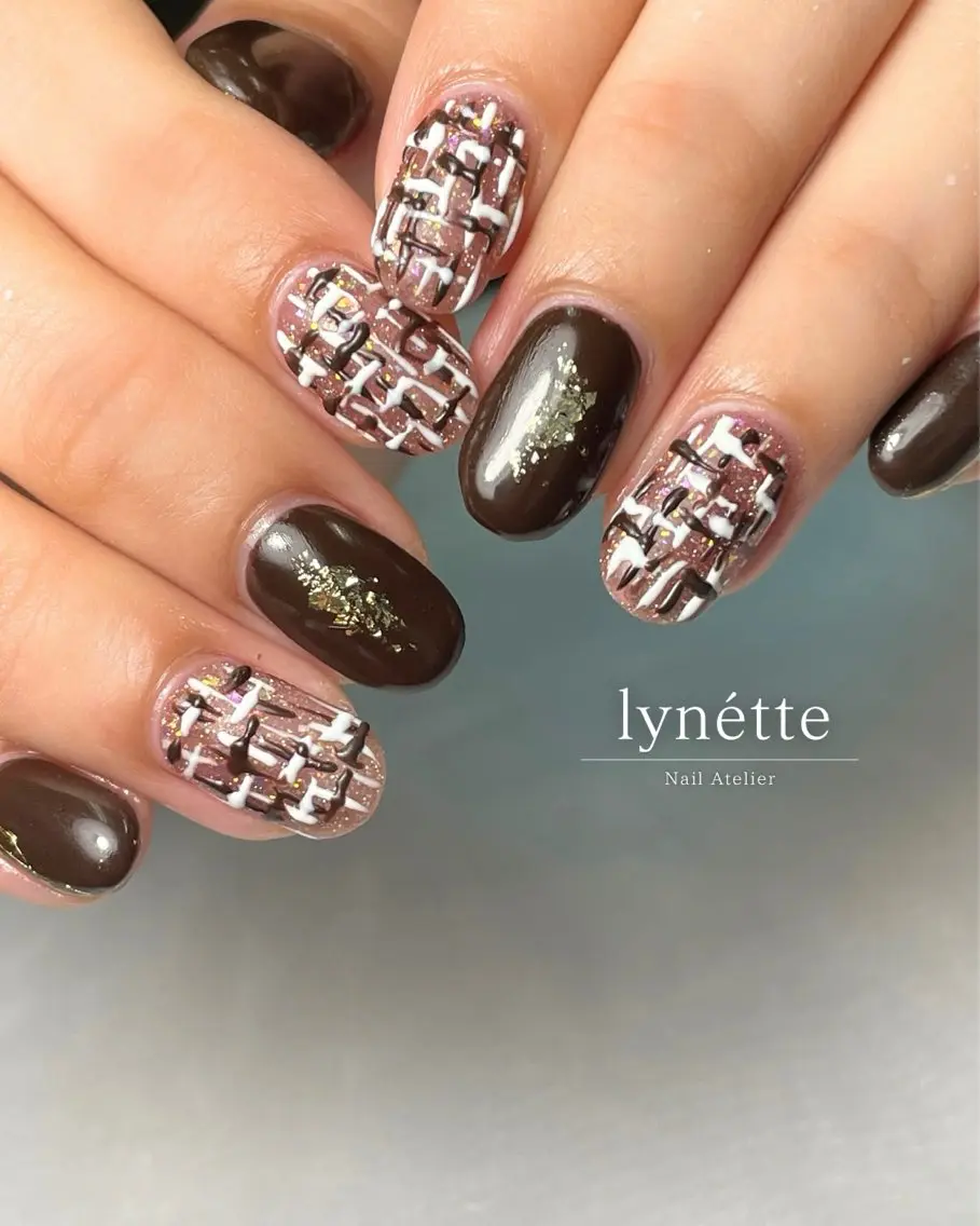 ネイル ツイードネイル バレンタイン lynétte 那覇ネイルサロンのネイルデザイン