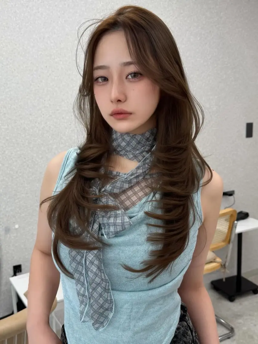 ロング ハッシュカット 髪質改善 韓国風ヘア レイヤーカット カット ヘアカラー トリートメント 当日予約/天神美容室 HACKのヘアスタイル
