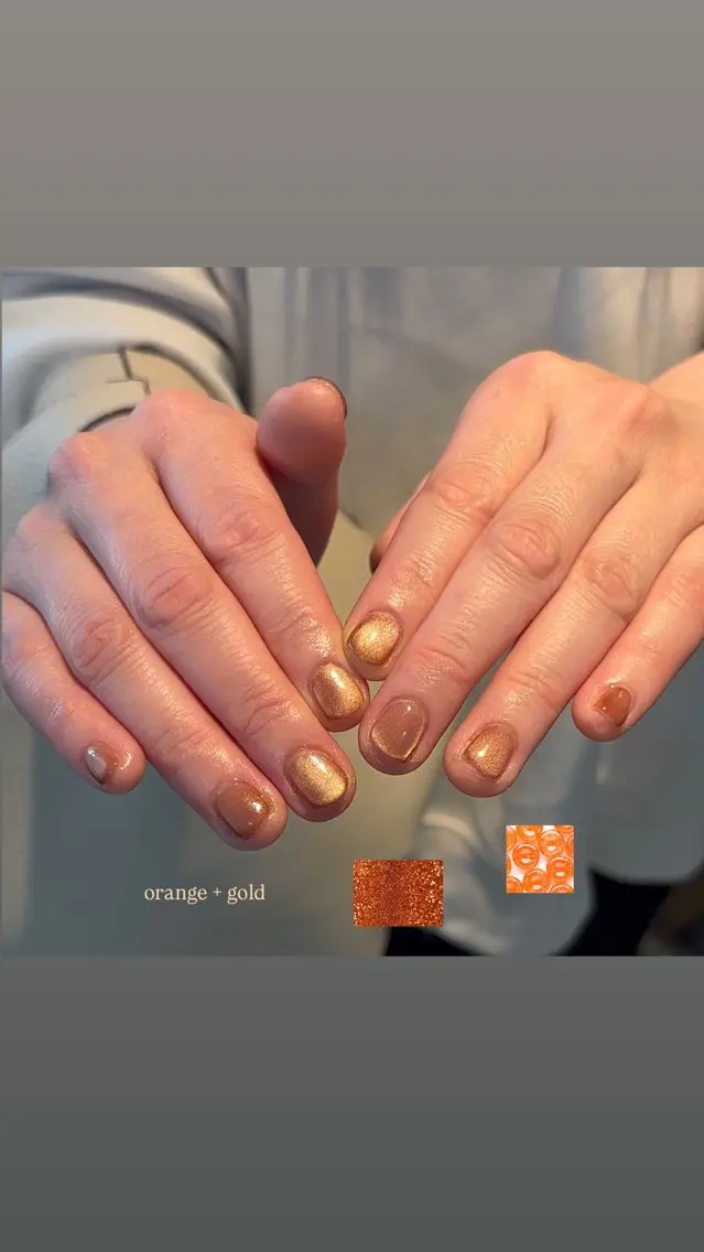 ネイル ブラウン ゴールド オレンジ free'snail N A Oのネイルデザイン