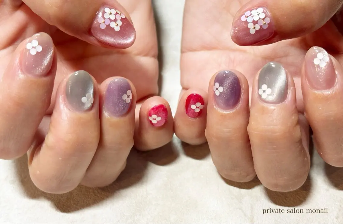 ネイル フラワーネイル マグネットネイル ハンドネイル nail salon monailのネイルデザイン