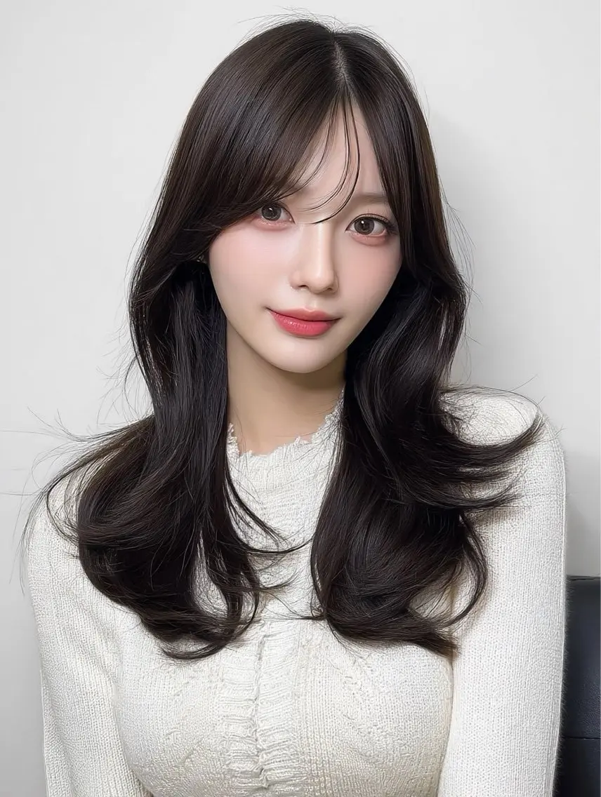 ロング カット ヘアカラー トリートメント オリーブ/ベージュ/ グレージュ/レイヤーのヘアスタイル