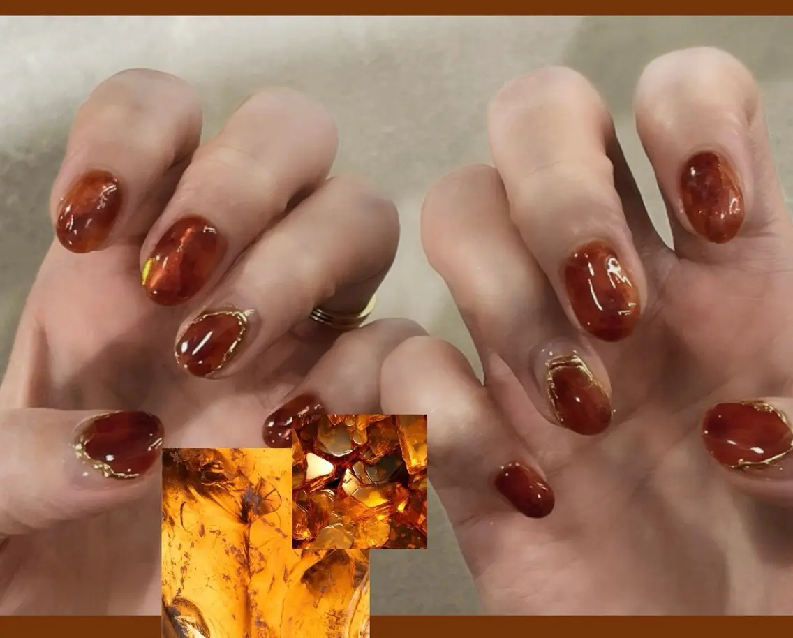 ネイル べっ甲ネイル ブラウン ゴールド 大理石ネイル(マーブル) ミラーネイル ハンドネイル 10/4🈳◎✨️ nail Kotoのネイルデザイン