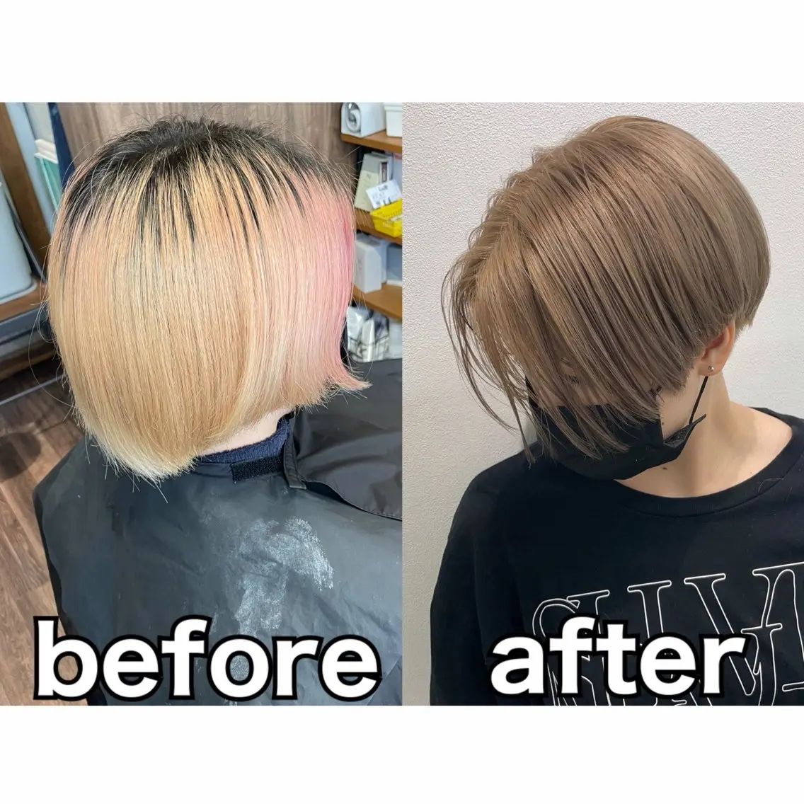 ショート カラー グレージュ ミルクティーグレージュ カット ヘアカラー トリートメント Lull1人美容室 イージーパーマのヘアスタイル