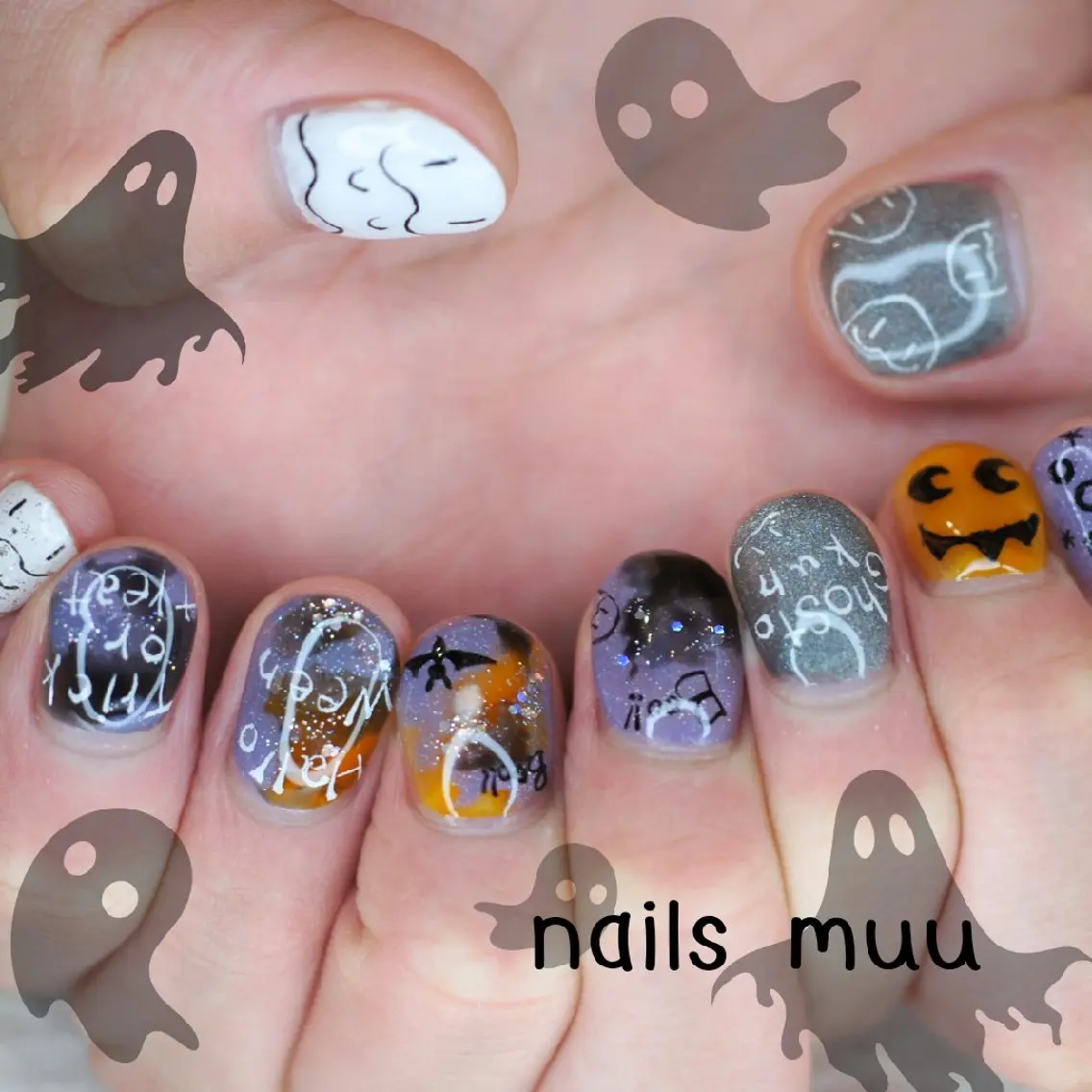 ネイル アートネイル ハロウィン ニュアンスネイル ぷっくりネイル nails muu まゆのネイルデザイン