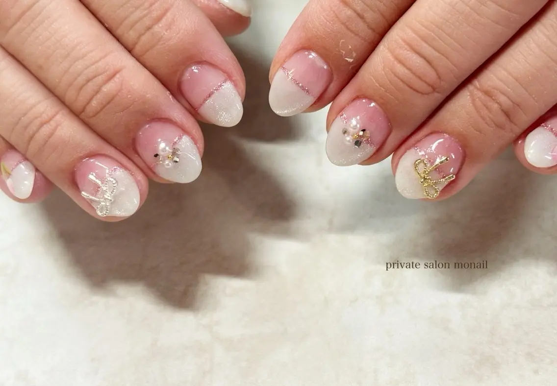 ネイル フレンチネイル マグネットネイル マグネットフレンチ ハンドネイル nail salon monailのネイルデザイン