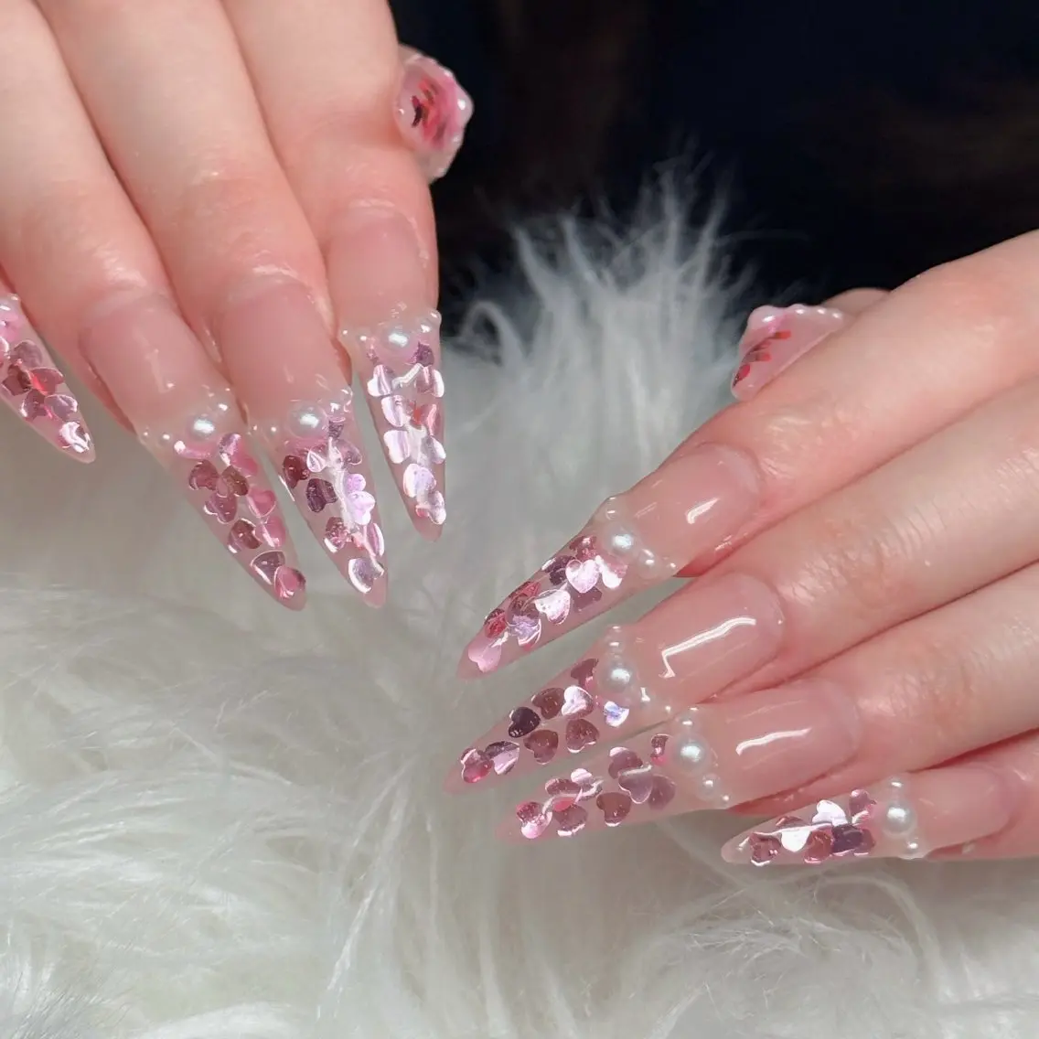 ネイル ロングネイル マグネットネイル リボン 夏ネイル スーパーロングネイル ハンドネイル Hani Nail Salonのネイルデザイン